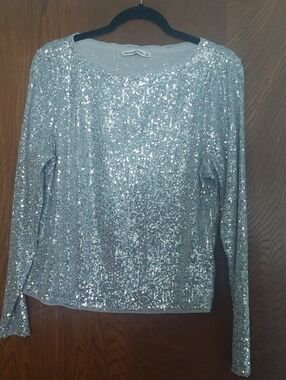 Abercrombie & Fitch Silver Sequin Long-Sleeve Top